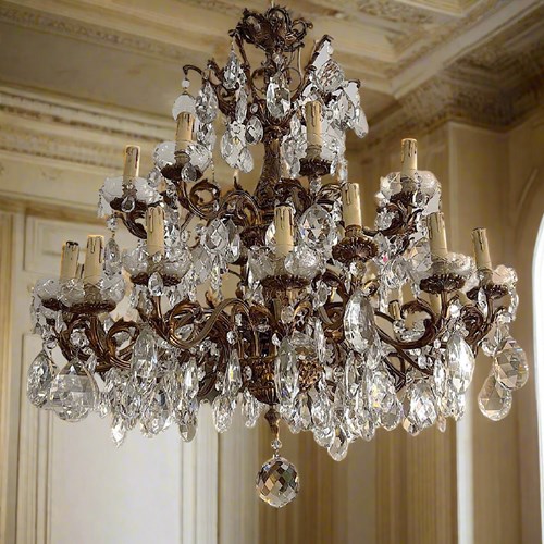 Huge Italian Bronze And Crystal Chandelier C.1890