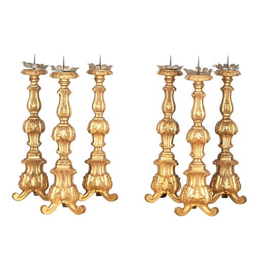 Collection Of Six 19Th Century Italian Candlesticks