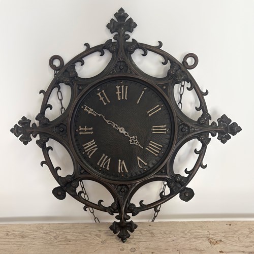 Bronze Railway Clock With A Decorative Thistle Design 