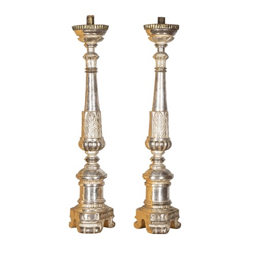 Pair Of 19Th Century Italian Carved Wooden Candlesticks