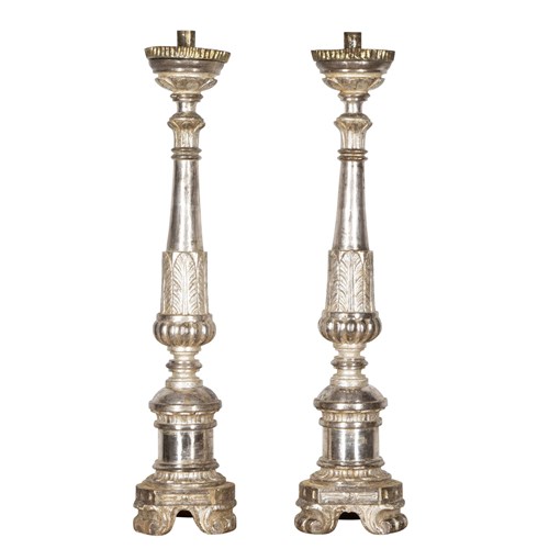 Pair Of 19Th Century Italian Carved Wooden Candlesticks