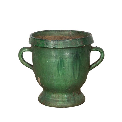 19Th Century French Green Glazed Pot