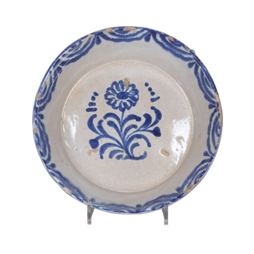 Late 19Th Century Spanish Blue And White Fajalauza Pottery Bowl