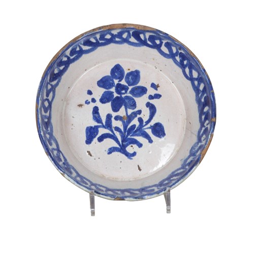 Late 19Th Century Spanish Blue And White Fajalauza Pottery Bowl