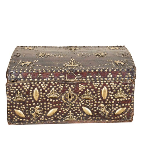 Late 17Th Century French Leather Box With Crowns