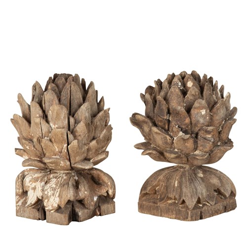 Pair Of 19Th Century French Carved Wooden Artichokes