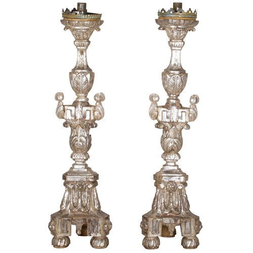 Large Pair Of 19Th Century Italian Silver Gilt Candlesticks