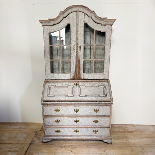 18Th Century Danish Secretary With Glazed Doors And Front-Fall Desk 