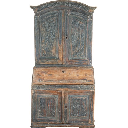 19Th Century Swedish Folk Art Secretary In Original Paint