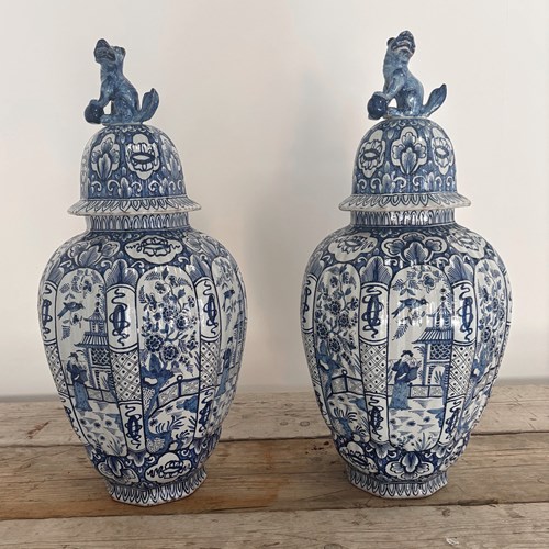 Large Pair Of 18Th Century Delft Vases