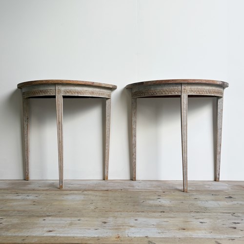 Pair Of Petite 19Th Century Gustavian Demi Lunes 