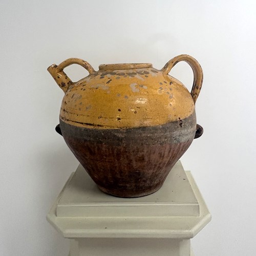 French Terracotta Pot With Time Worn Patina To The Glaze 