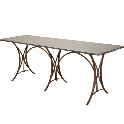 Large Late 19Th Century Metal Table With Later Belgium Blue Slate Top