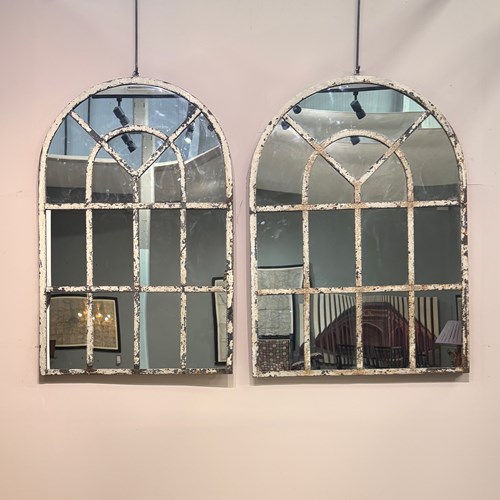 Pair Of Metal Industrial Mirror Frames With Original Paint Patina 