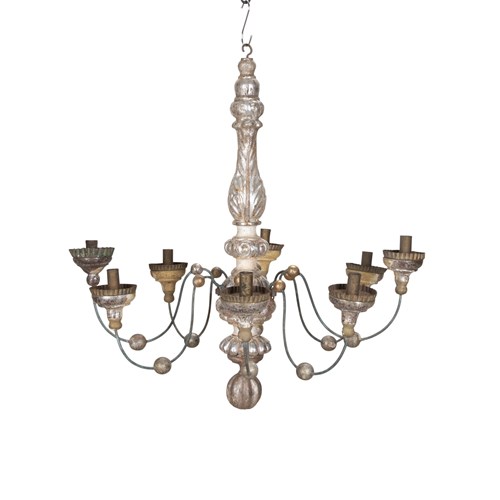19Th Century Italian Carved Wood Silver Gilt Candle Chandelier