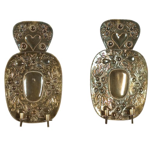 Pair Of 19Th Century Swedish Pressed Brass Wall Sconces