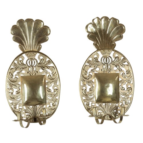 Pair Of 19Th Century Swedish Pressed Brass Wall Sconces