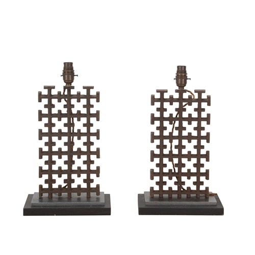 Pair Of 19Th Century Lamps Converted From Metal Fragments