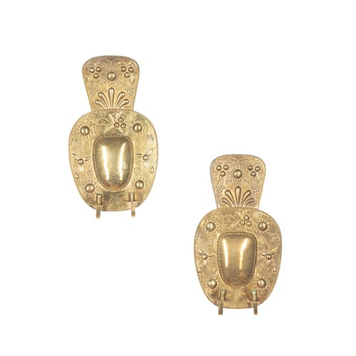 Pair Of 19Th Century Brass Repousse Wall Sconces