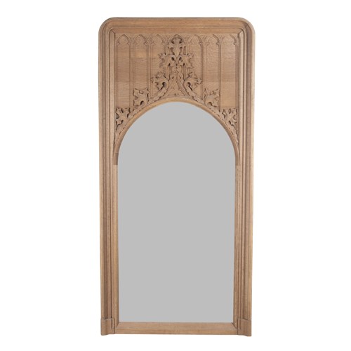 19Th Century Bleached Oak Gothic Mirror