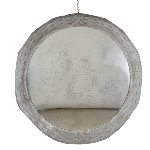 Large 19Th Century French Zinc Laurel Wreath Mirror