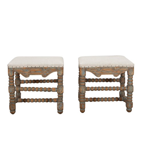 Pair Of 18Th Century Swedish Baroque Bobbin Frame Stools