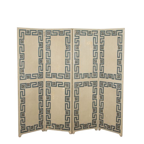 Gustavian Four Fold Screen With Decorative Greek Key Design