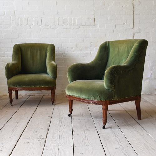 Pair Of Upholstered French Fauteuil Armchairs 