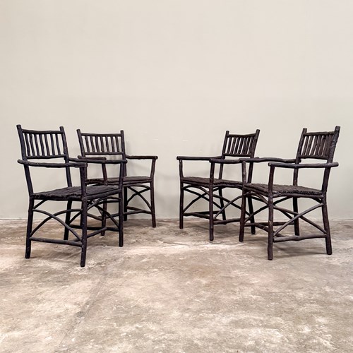 Set Of Four Ebonised Twig Chairs 