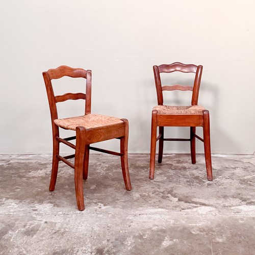 Pair 19Th Century French Rustic Side Chairs 