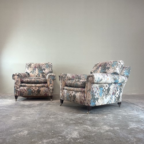 Pair Of Very Deep Seated Maple And Co Armchairs 