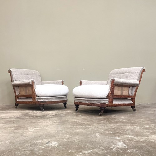 Matched Pair Of Howard Style Club Armchairs