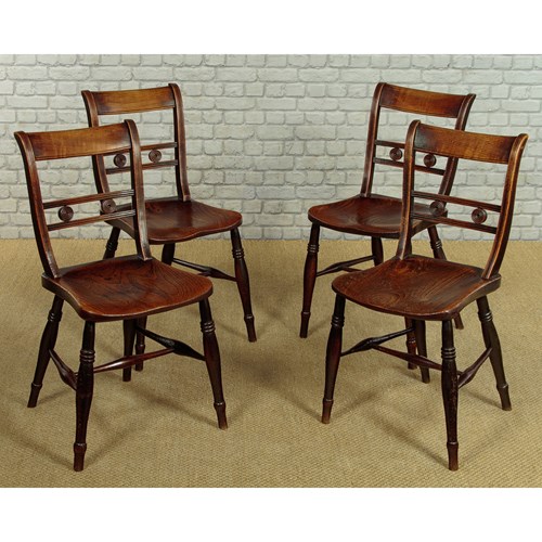 Set Of Four Ash & Elm Oxford Kitchen Chairs C.1880