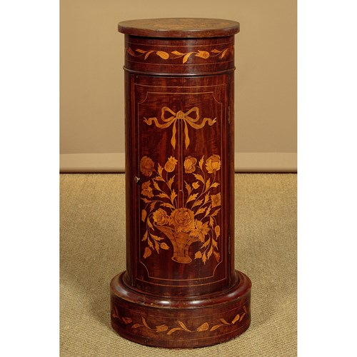 Marquetry Inlaid Cylinder Pedestal Cabinet C.1860