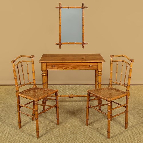 Faux Bamboo Bedroom Table, Mirror & Chairs C.1890