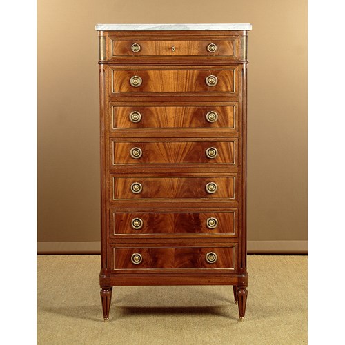 Narrow Marble Top Semainier Chest Of Drawers