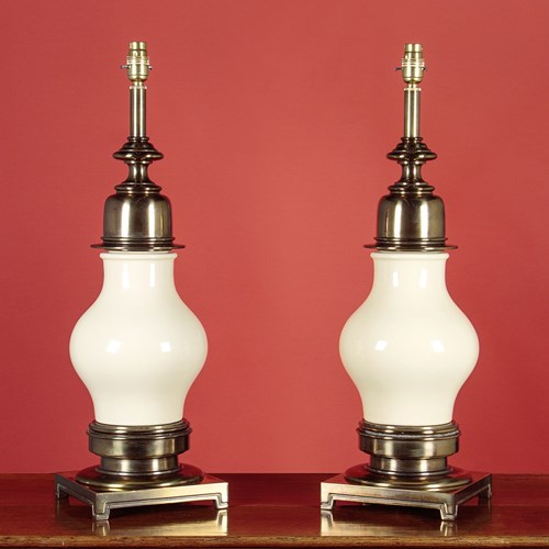Pair Of Porcelain And Brass Table Lamps