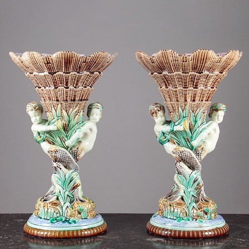 Pair Of Large Majolica Vases C.1870