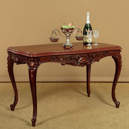 Carved Walnut & Rouge Marble Top Centre Table C.1890