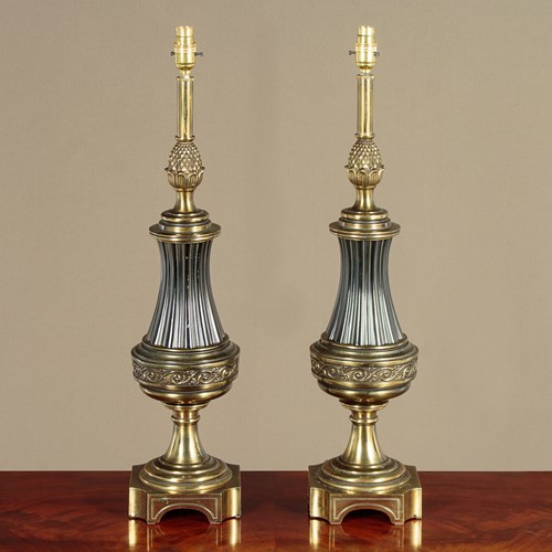 Pair Of Tall Brass Table Lamps C.1960