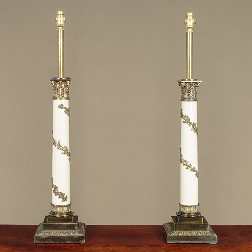 Pair Of Tall Corinthian Column Table Lamps C.1960