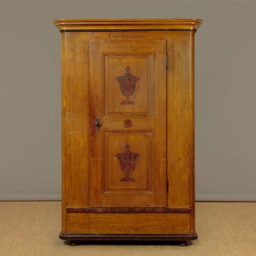 Tyrolean Painted Pine Wardrobe Dated 1852