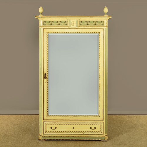 Painted Wardrobe With Dressing Mirror C.1920