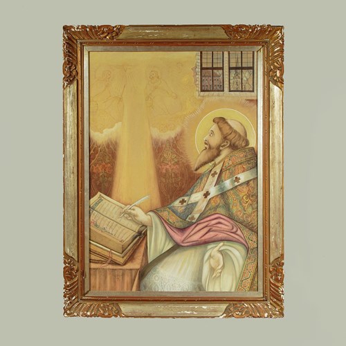 Large Framed Watercolour Painting Of A Saint Dated 1946