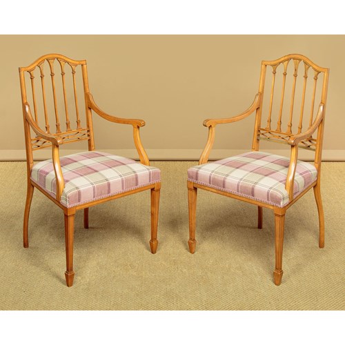 Pair Of Inlaid Satinwood Armchairs C.1920