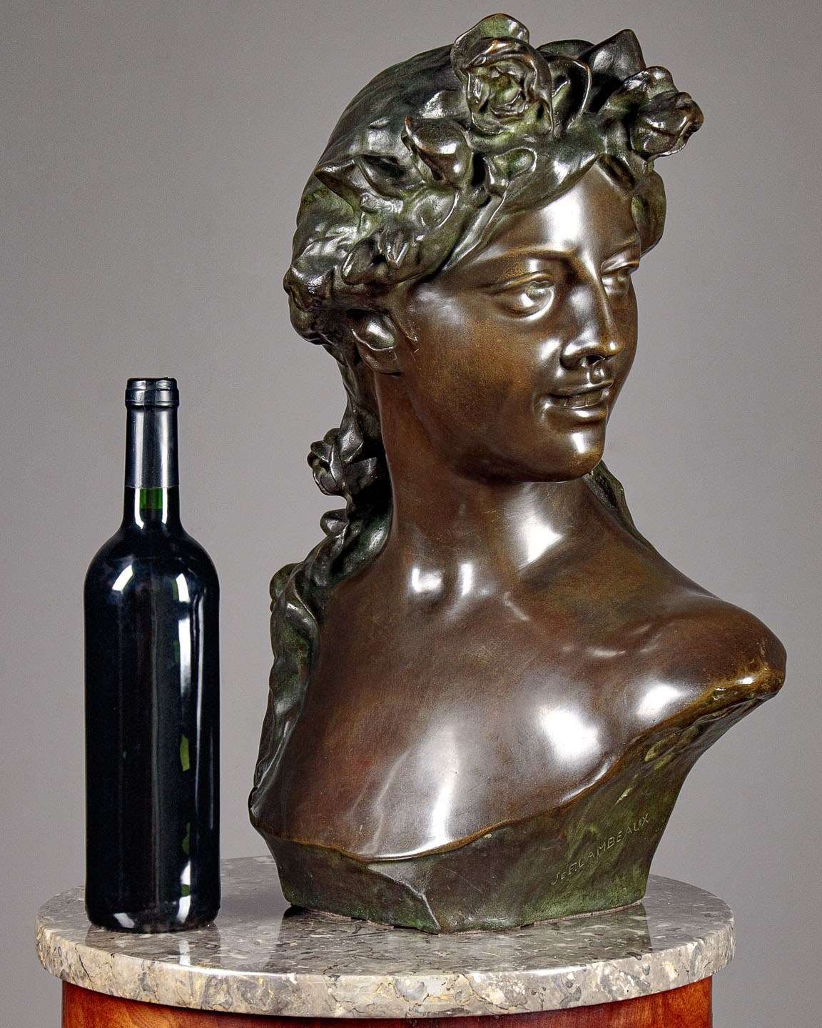 JEF LAMBEAUX, Large Bust (29 inch) of a Naked Woman Sculpture in