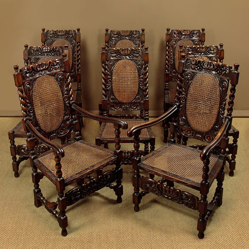 Set Of 8 Charles II Style Dining Chairs C.1930