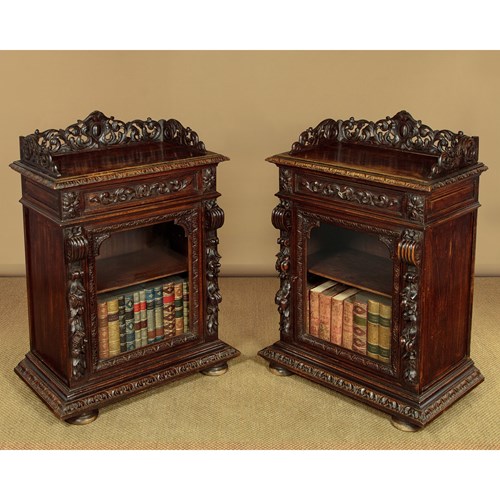 Pair Of Carved Oak Pier Cabinets C.1880