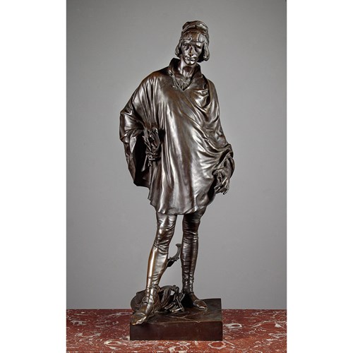 Large Bronze Figure Of The Poet Villon By Jean Etcheto C.1920