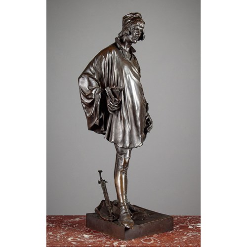 Large Bronze Figure Of The Poet Villon By Jean Etcheto C.1920
